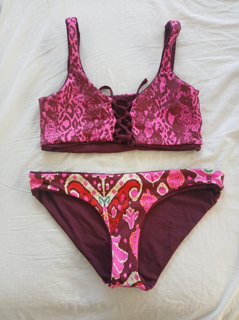 Two-Piece Swim Set in Magenta & Burgundy